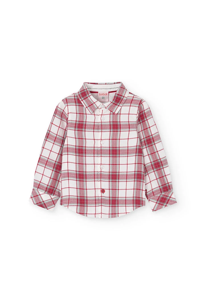 Camisa  popelín de cuadros para bebé niño en rojo