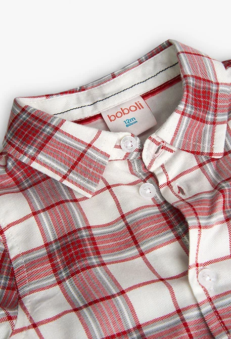 Red checked poplin shirt for baby boy