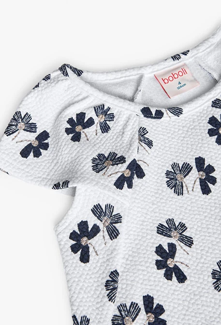 Robe en maille pour fille avec motif de fleurs en blanc et noir.