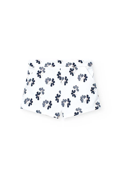 Calções de malha para menina com estampado de flores em branco e azul