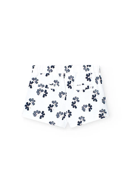 Calções de malha para menina com estampado de flores em branco e azul