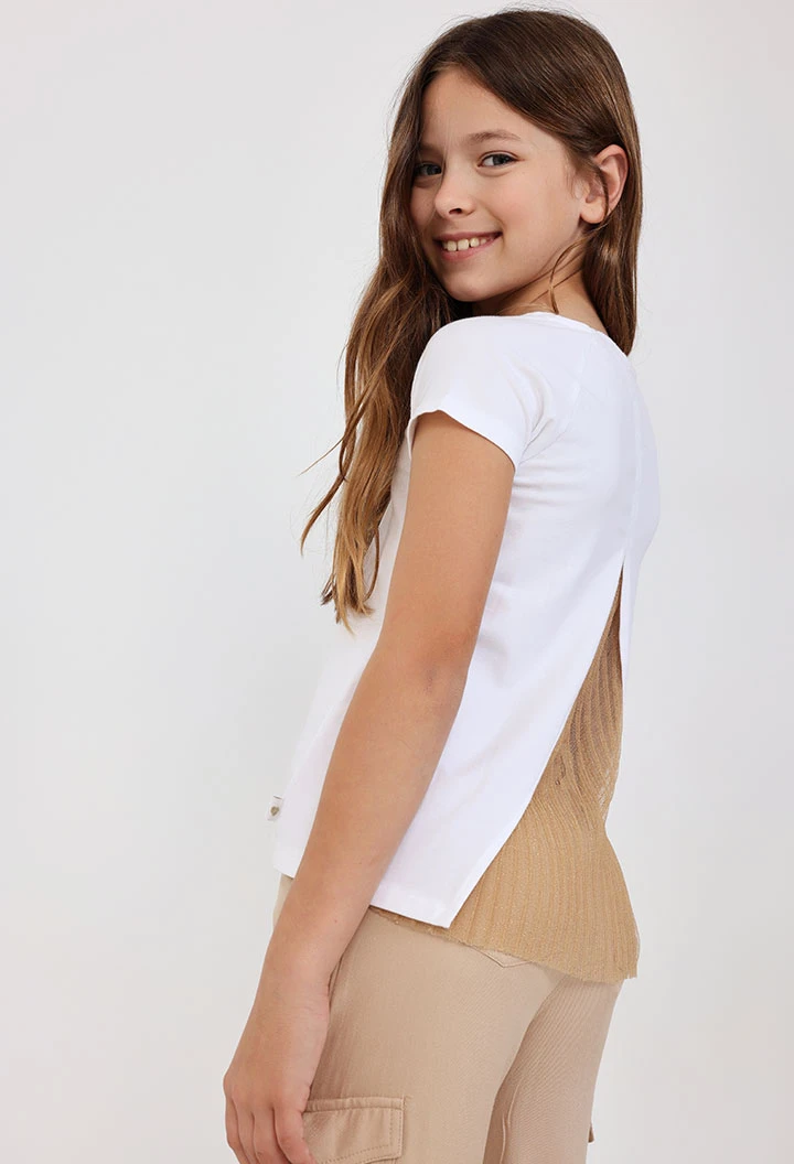 Maglietta a maglia per bambina di colore bianco con disegno di un fiore