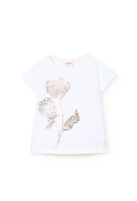 Maglietta a maglia per bambina di colore bianco con disegno di un fiore