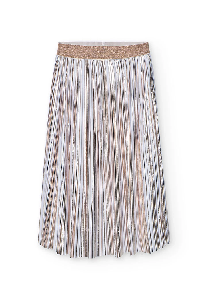 Gonna a pieghe in maglia per bambina di colore bianco