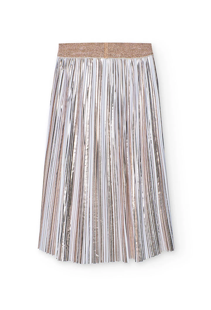Gonna a pieghe in maglia per bambina di colore bianco