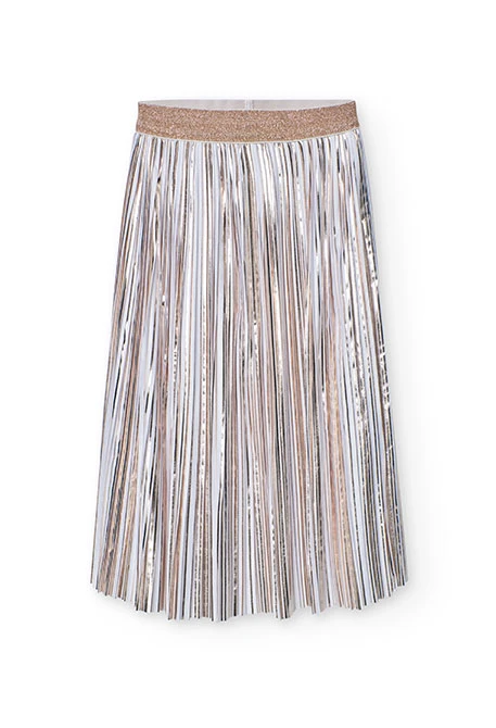 Gonna a pieghe in maglia per bambina di colore bianco