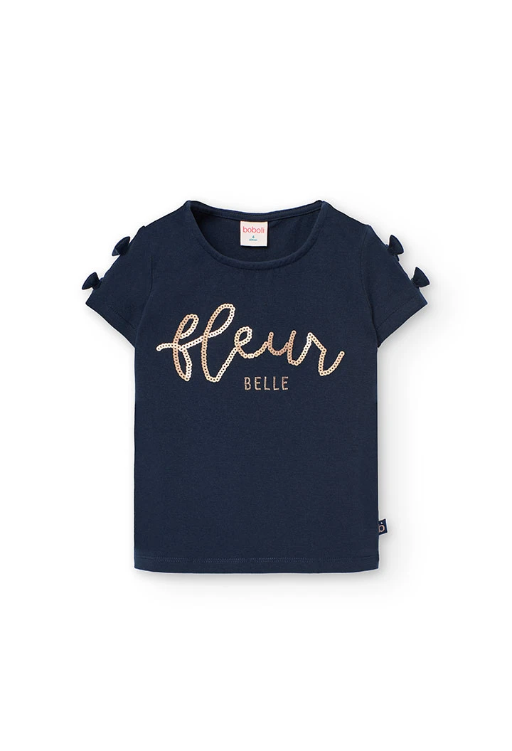 T-shirt en maille extensible pour fille en bleu marine