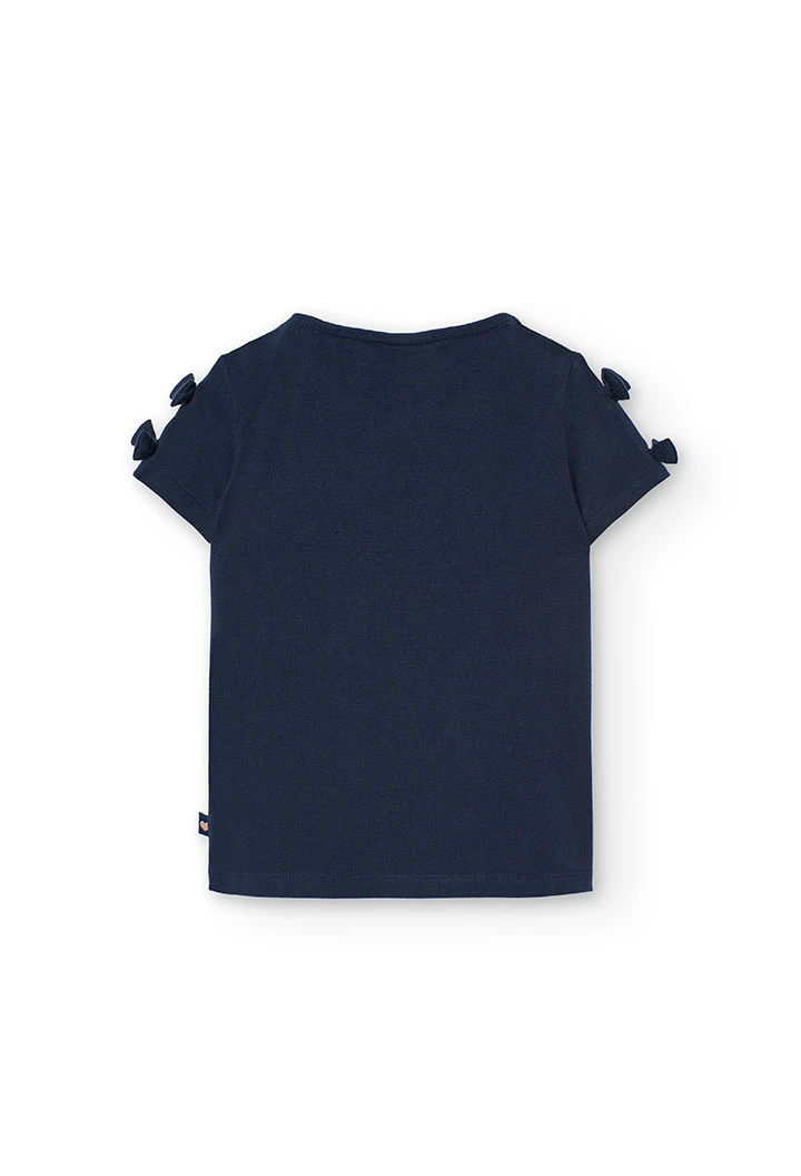 T-shirt en maille extensible pour fille en bleu marine