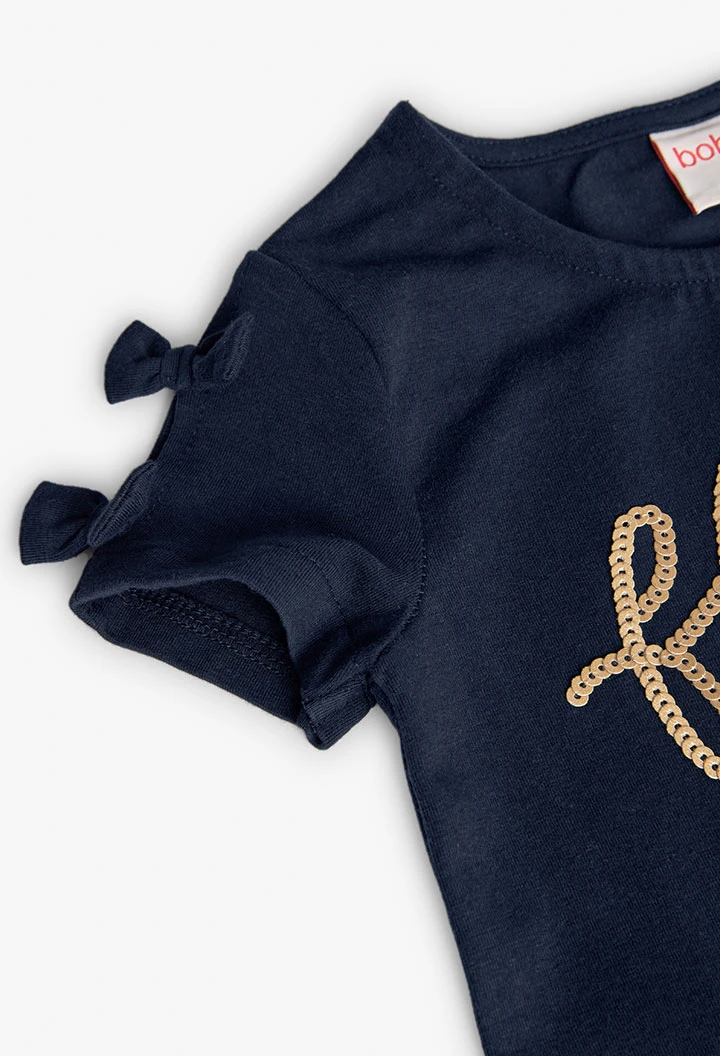 T-shirt en maille extensible pour fille en bleu marine