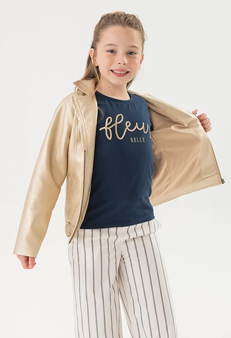 Maglietta in maglia elasticizzata per bambina di colore blu marino