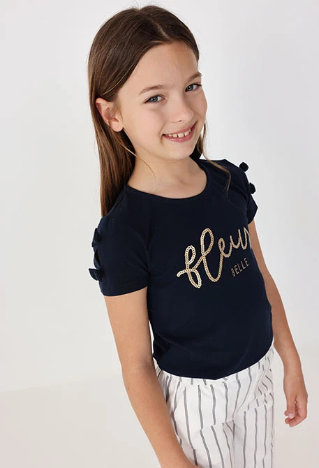 Maglietta in maglia elasticizzata per bambina di colore blu marino