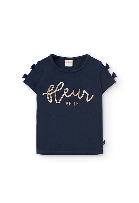 Camiseta de punto elástico para niña en color azul marino