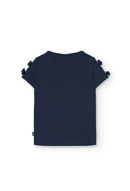 Camiseta de punto elástico para niña en color azul marino