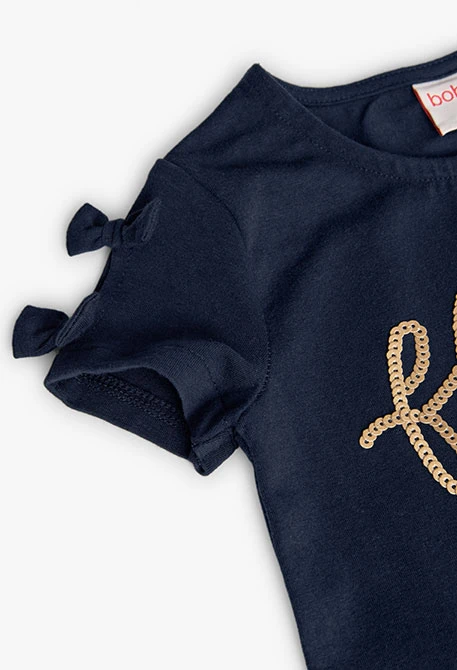 Maglietta in maglia elasticizzata per bambina di colore blu marino