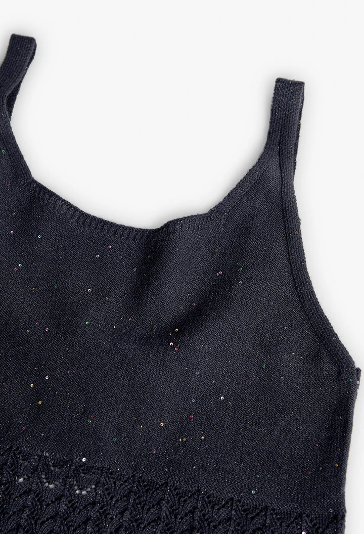 Knitted top for girls in navy blue