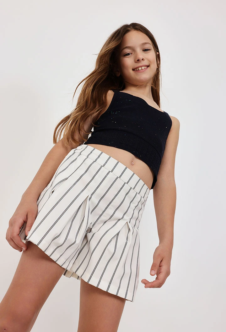 Strickrock-Shorts für Mädchen mit Streifen in Weiß und Schwarz