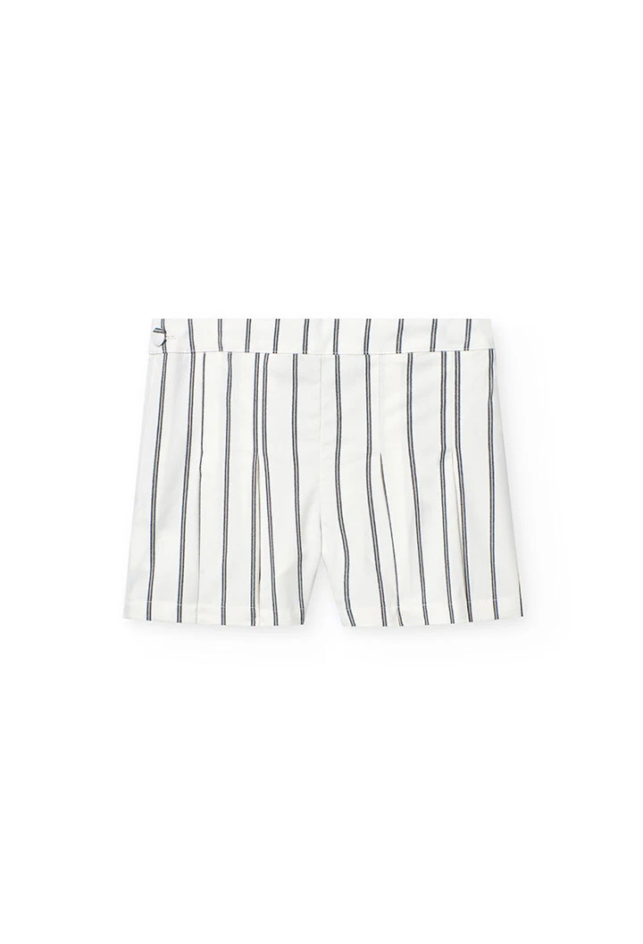 Gonna-pantaloncino in maglia per bambina con righe in bianco e nero.