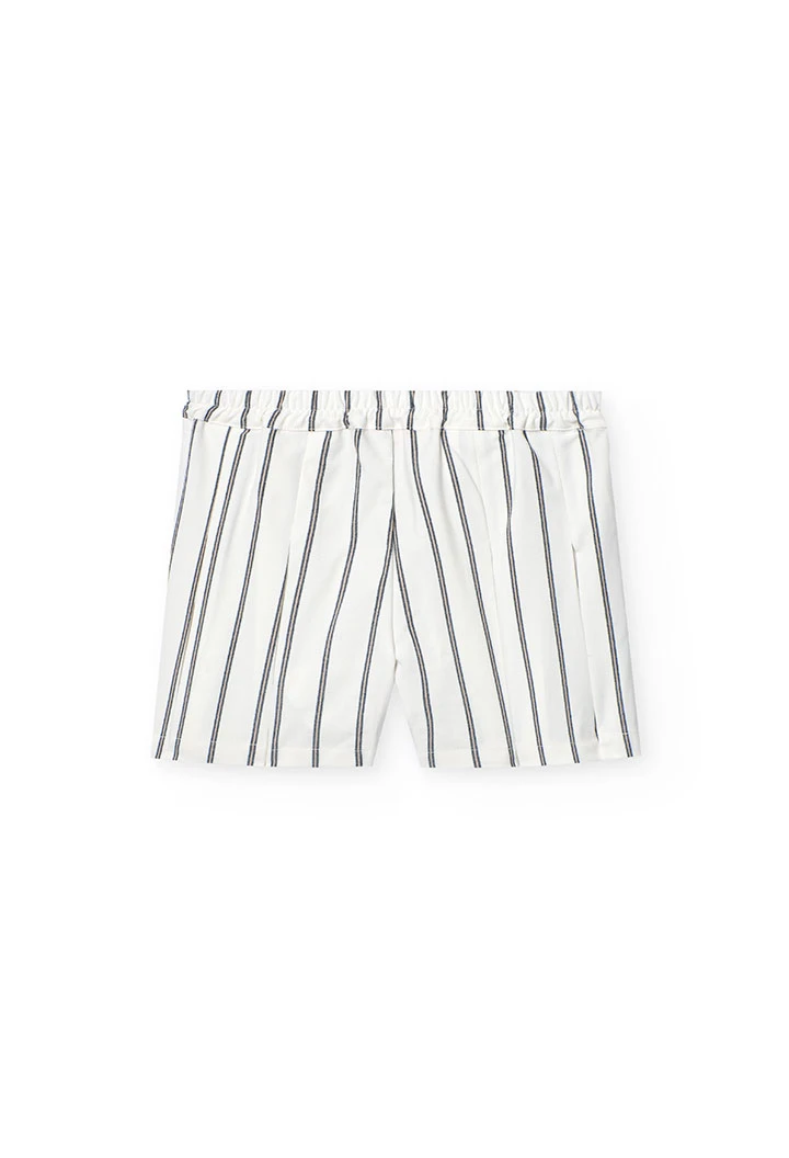 Saia-calção de malha para menina com listas em branco e preto.