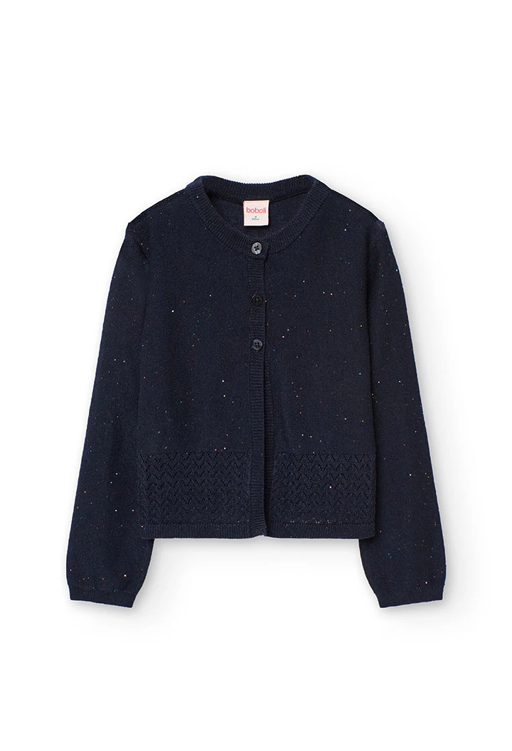 Knitted jacket for girls in navy blue