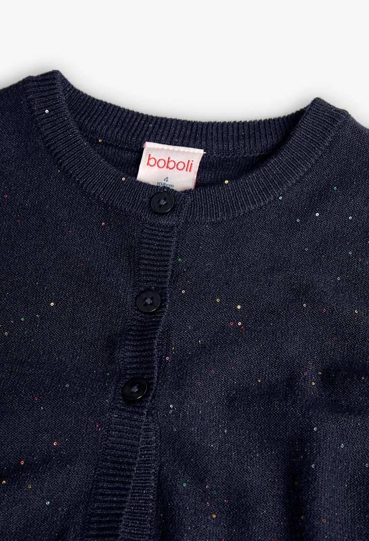 Knitted jacket for girls in navy blue