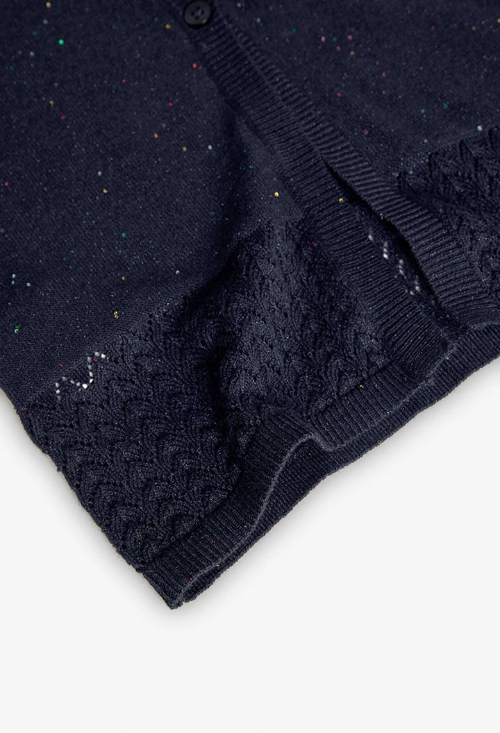Knitted jacket for girls in navy blue