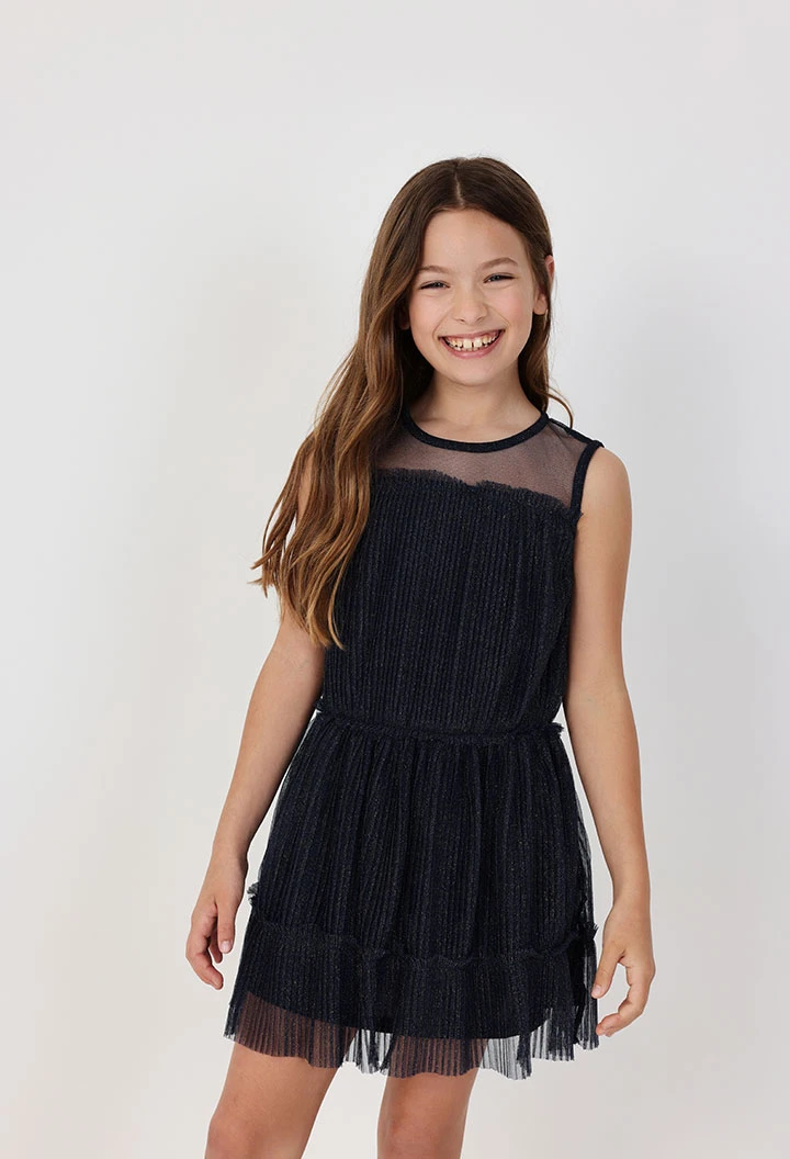 Plissiertes Tüllkleid für Mädchen in Marineblau