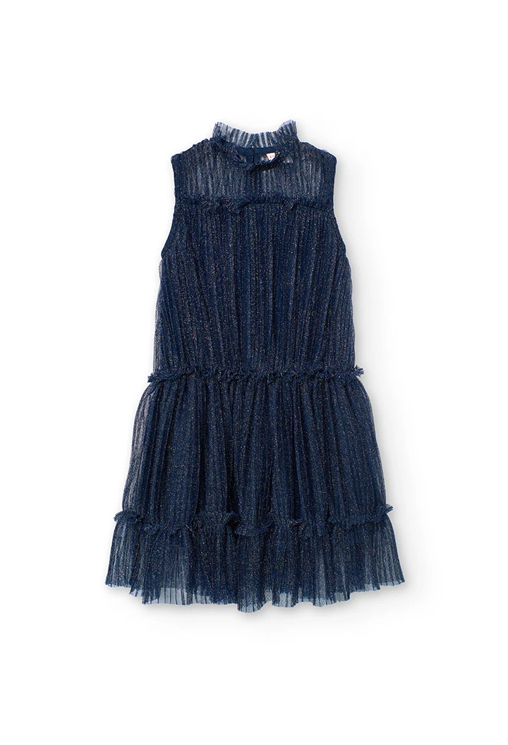 Robe en tulle plissé pour fille en bleu marine