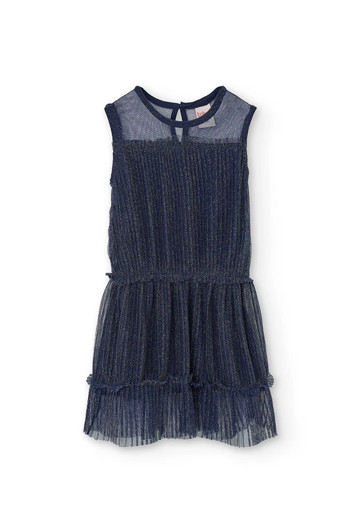 Plissiertes Tüllkleid für Mädchen in Marineblau