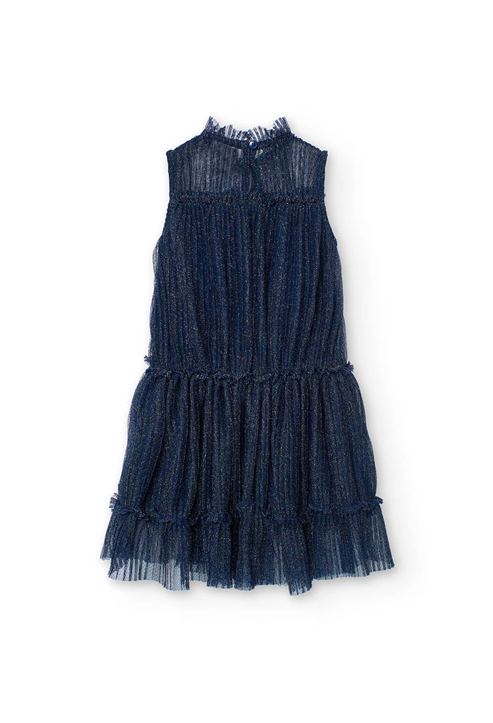 Robe en tulle plissé pour fille en bleu marine