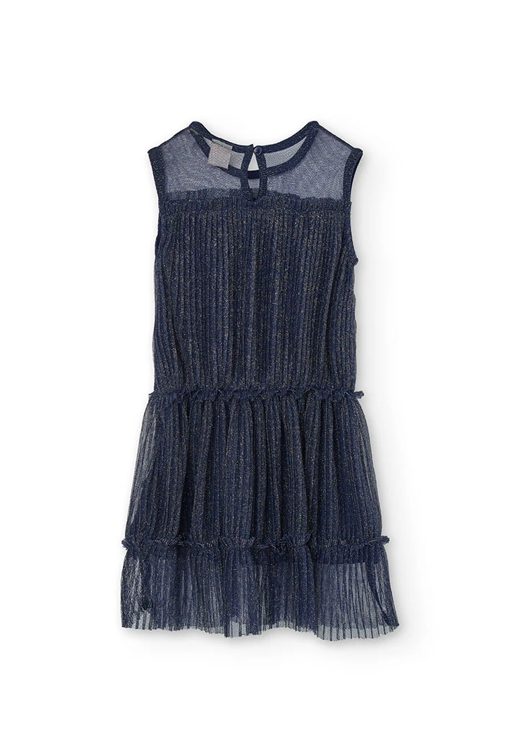 Plissiertes Tüllkleid für Mädchen in Marineblau