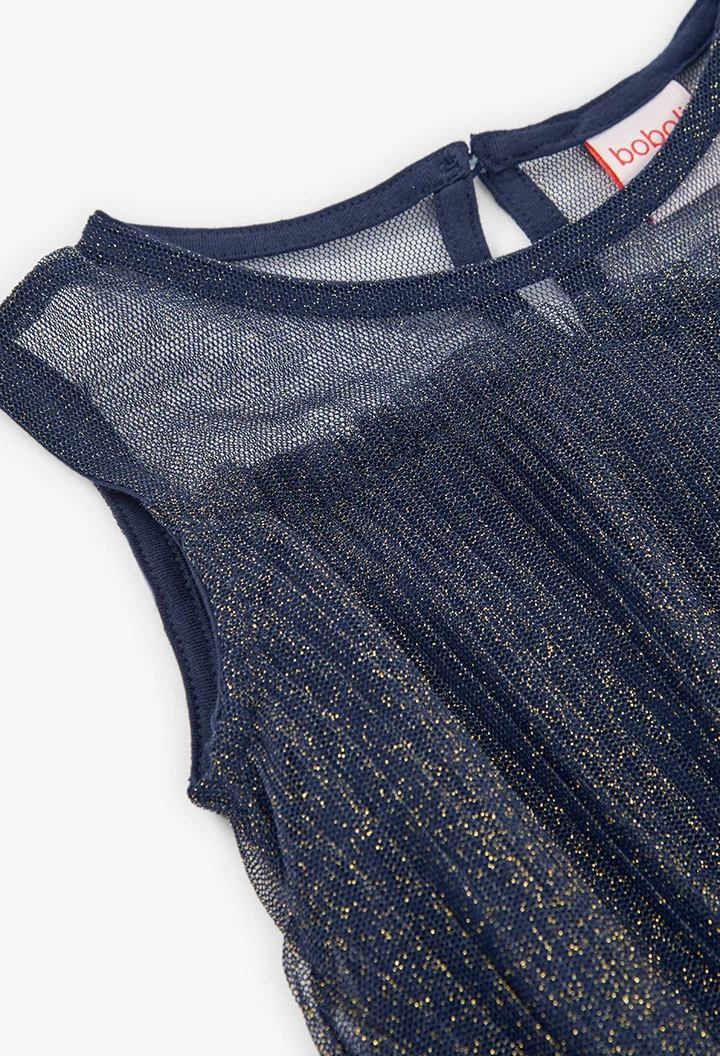 Plissiertes Tüllkleid für Mädchen in Marineblau