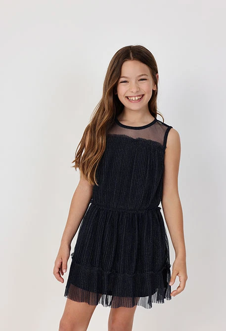 Plissiertes Tüllkleid für Mädchen in Marineblau