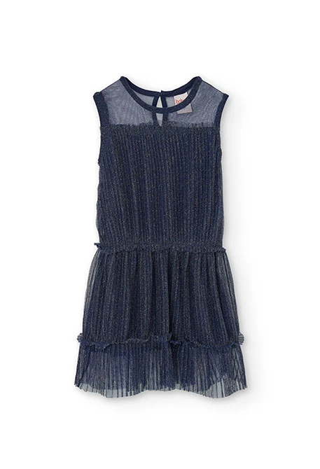 Plissiertes Tüllkleid für Mädchen in Marineblau
