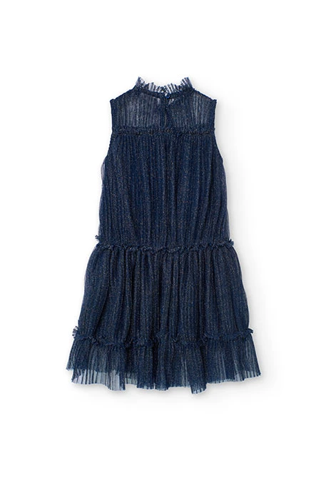 Plissiertes Tüllkleid für Mädchen in Marineblau