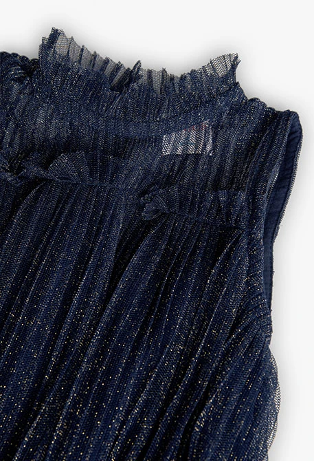 Plissiertes Tüllkleid für Mädchen in Marineblau