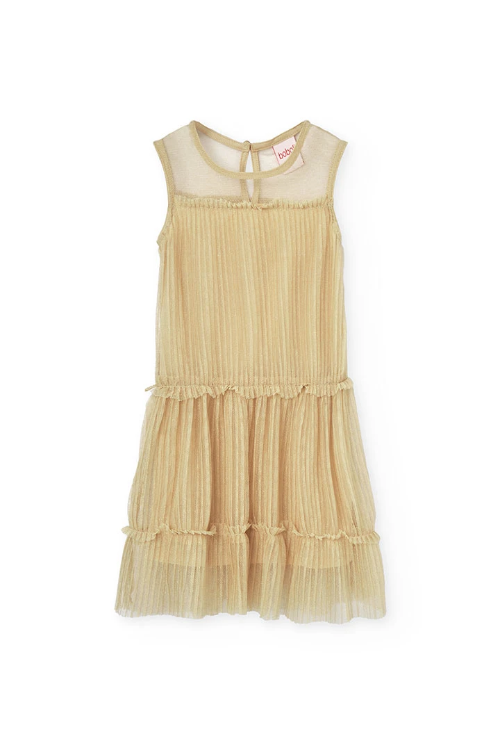 Pleated tulle dress for girls in gold colour