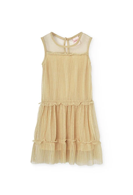 Plissiertes Tüllkleid für Mädchen in Goldfarbe