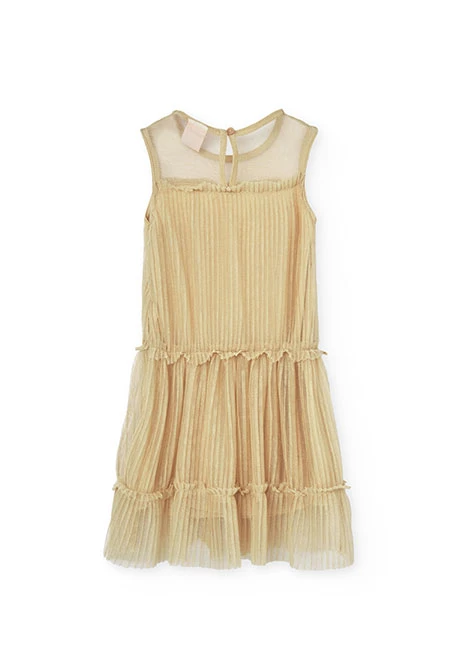 Plissiertes Tüllkleid für Mädchen in Goldfarbe