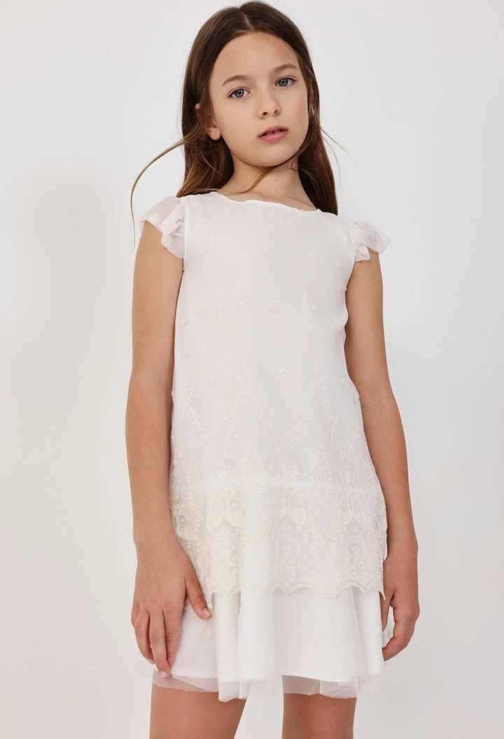 Girls tulle dress in white with embroidery