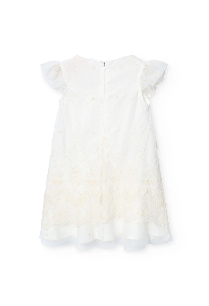 Mädchenkleid aus Tüll in Weiß mit Stickerei