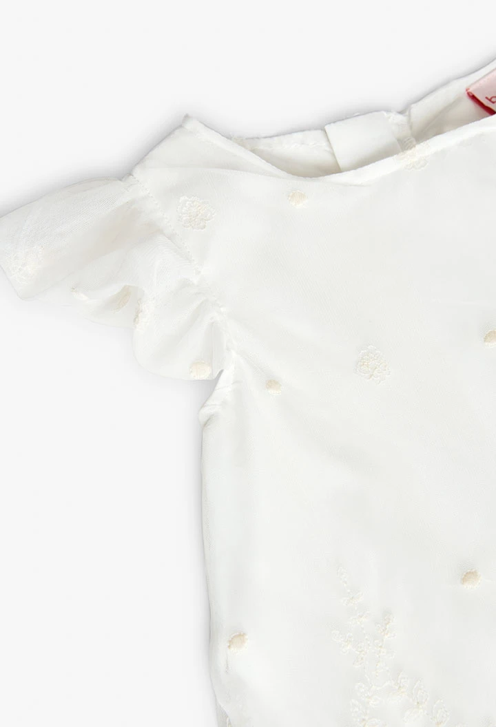 Mädchenkleid aus Tüll in Weiß mit Stickerei