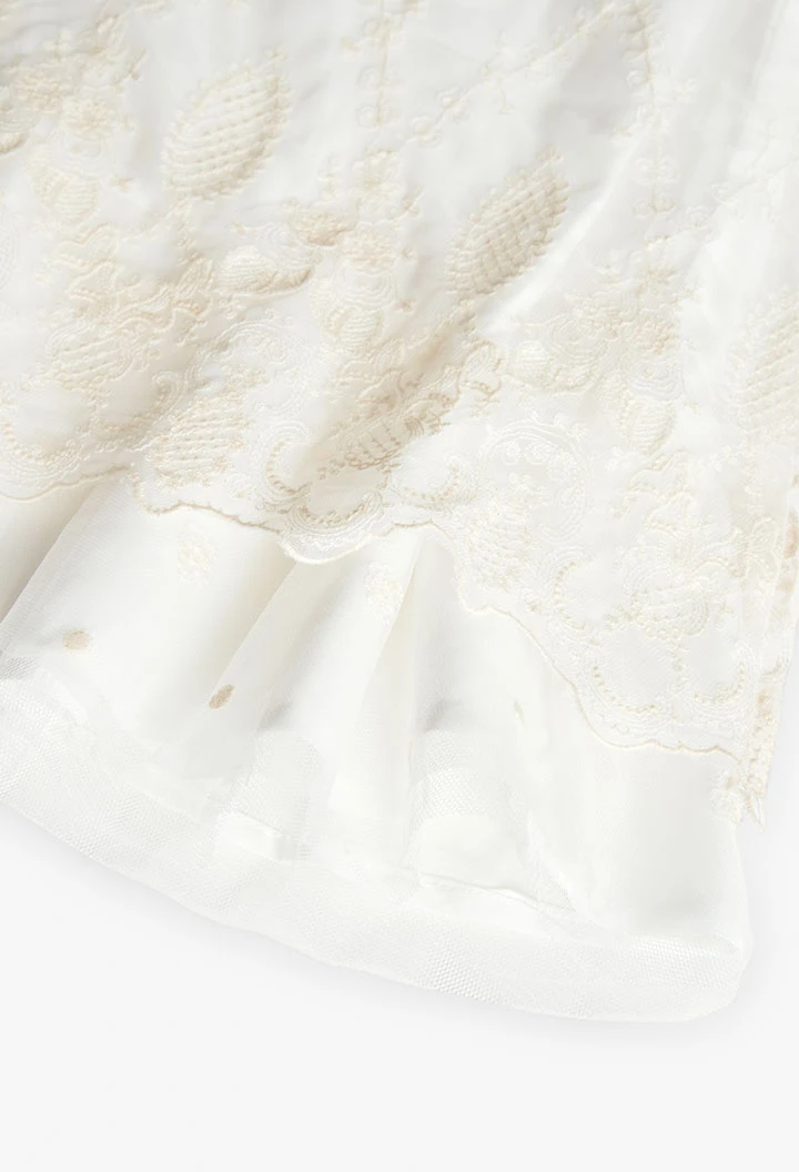 Mädchenkleid aus Tüll in Weiß mit Stickerei