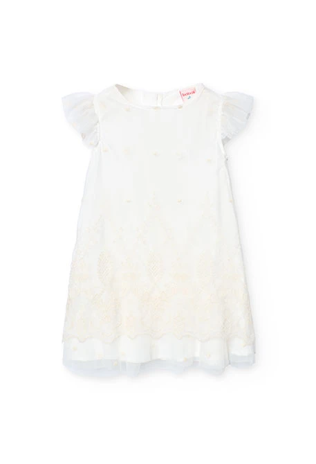 Vestido de tul para niña en color blanco con bordado