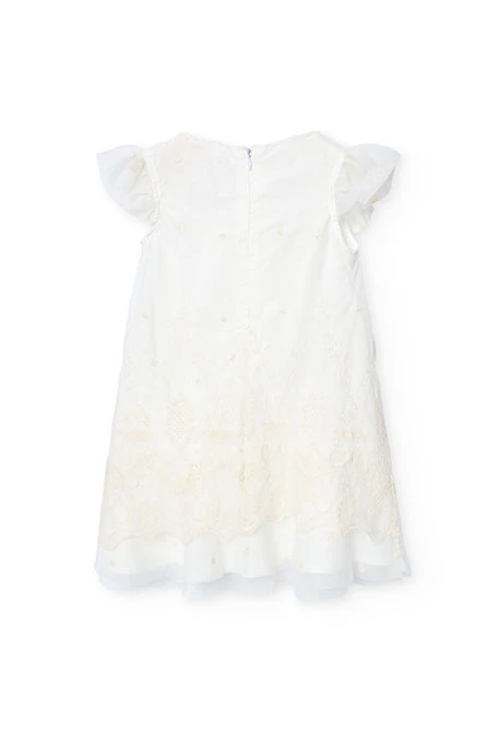 Vestido de tul para niña en color blanco con bordado