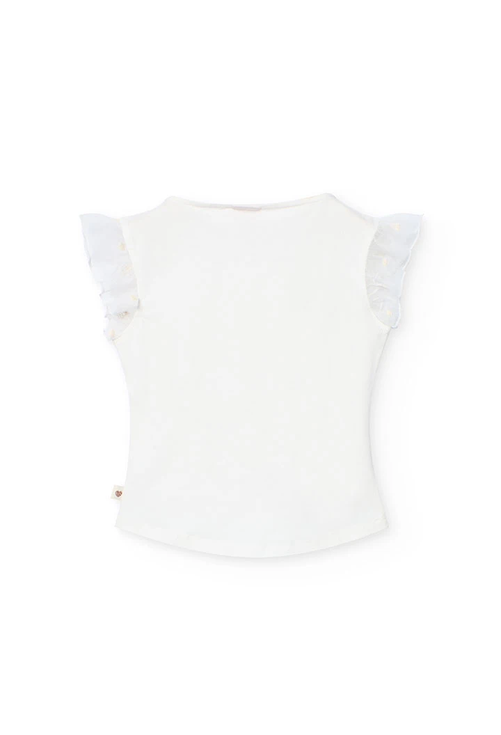 T-shirt en tricot pour fille en blanc avec motif de fleurs.