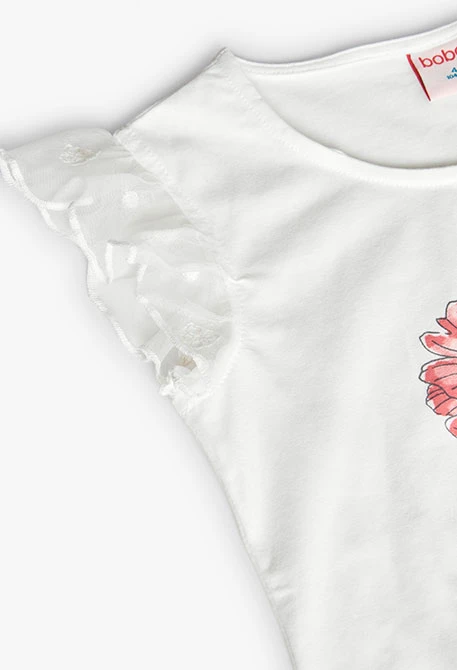 Camiseta de punto para niña en blanco con diseño de flores