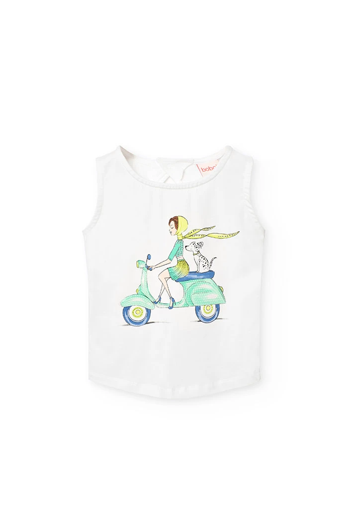 Canottiera a maglia per bambina di colore bianco.