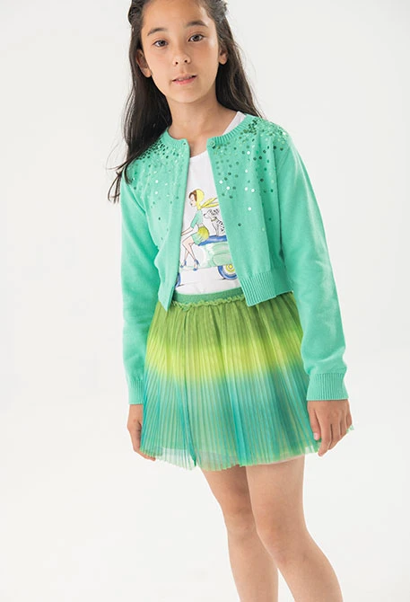 Gonna in tulle plissettato per bambina di colore verde