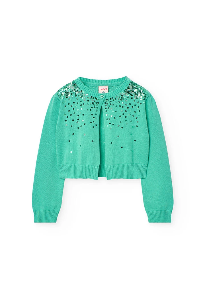Casaco de tricô para menina em cor verde com design de brilhos