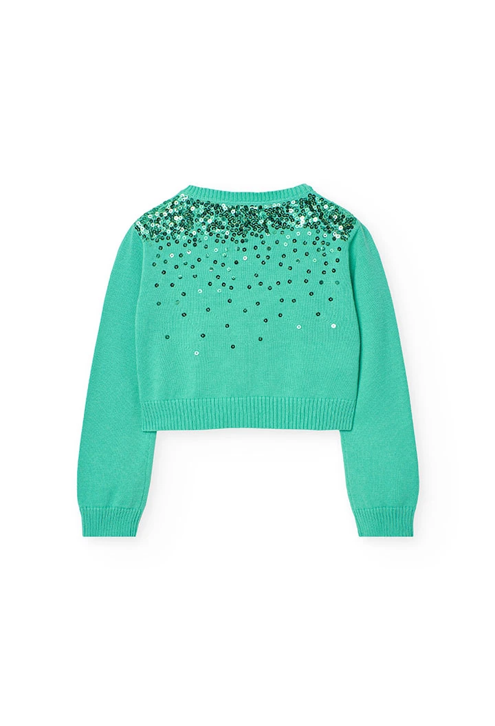 Casaco de tricô para menina em cor verde com design de brilhos
